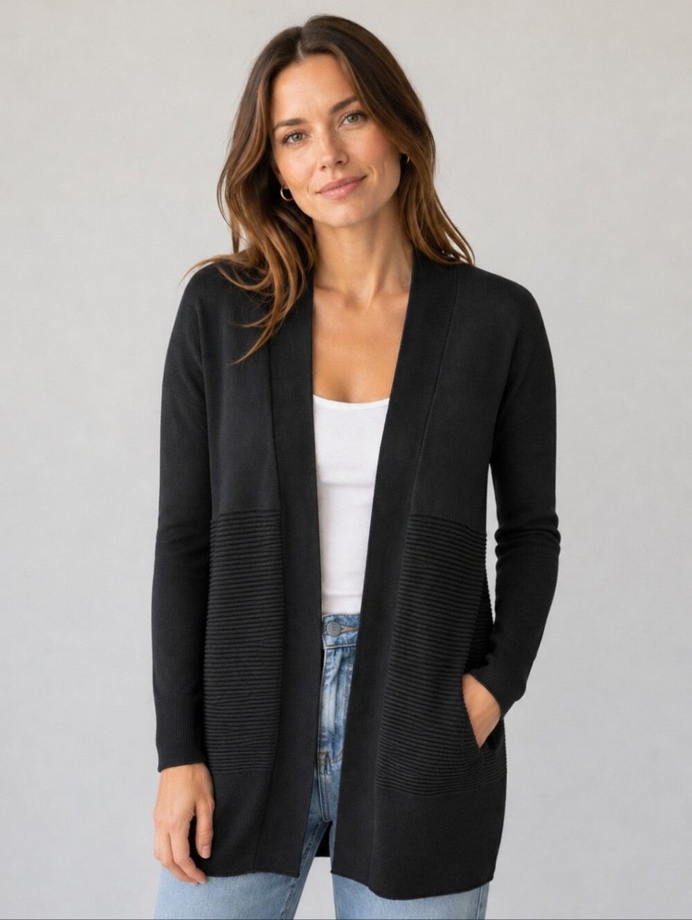 Fundamental Coast Flipside Black Ribbed Cardigan Sweater Women's Size Small